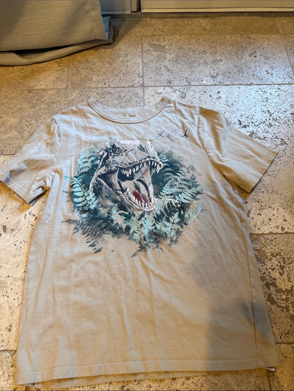 GAP Beige Kids T‑Shirt with Dinosaur Graphic